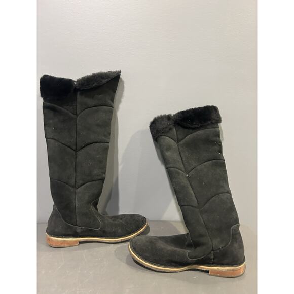 UGG Samantha Tall Knee Boots Black Suede Leather Shearling Womens 8 1008706 Pull - Picture 2 of 5